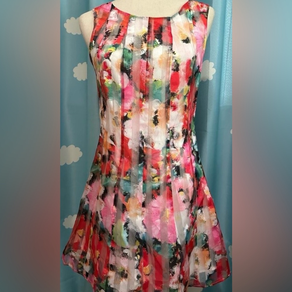 Everly translucent striped floral dress. S - Picture 2 of 7